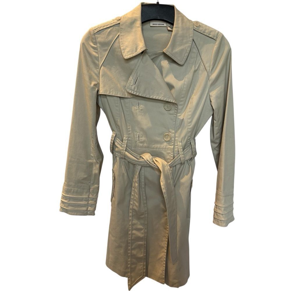 DKNY Jeans Light Tan Women's Cotton Trench Coat Size Medium Double Breasted